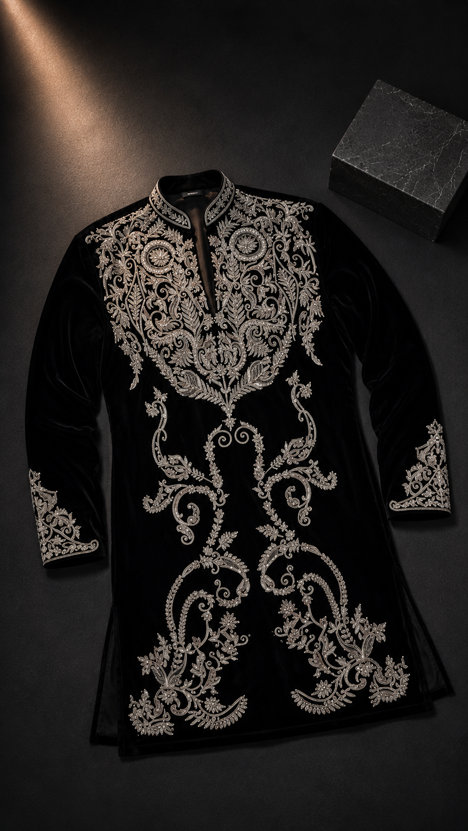 Men's Black Heavy Embroidered Designer Kurta | Premium Wedding, Reception & Festive Wear