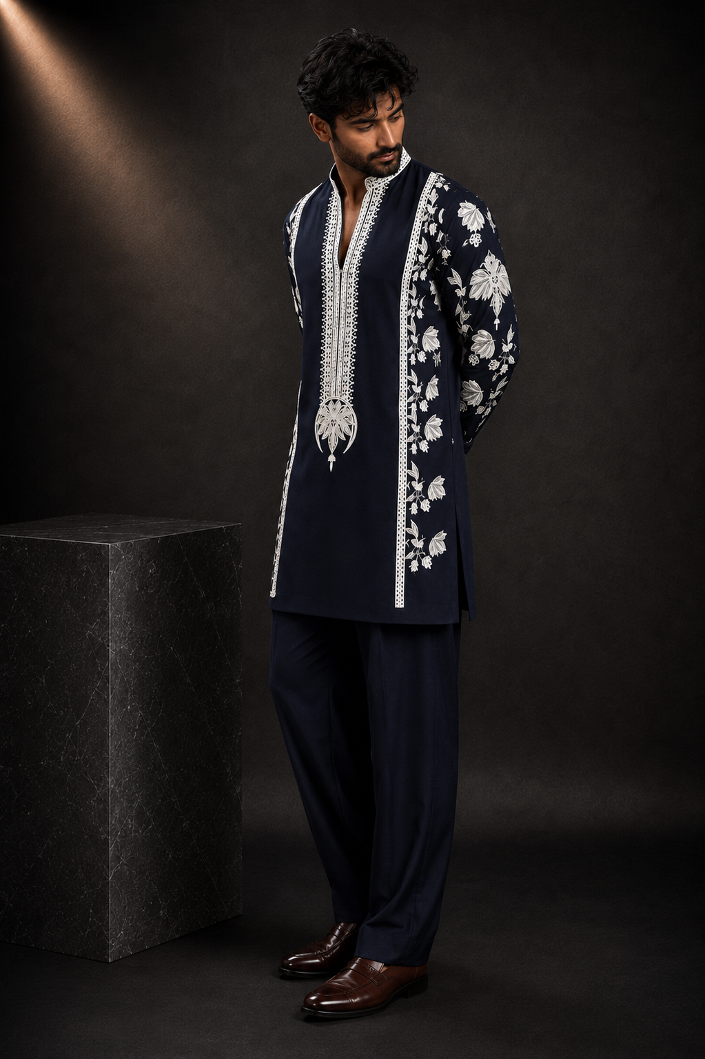 Men's Navy Blue Embroidered Kurta | Premium Designer Ethnic Wear for Festive & Wedding