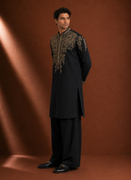 Men's Black Embroidered Kurta | Premium Designer Ethnic Kurta for Wedding & Festive Wear