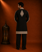 Black Antique Gold Embroidered Kurta for Men | Festive & Wedding Party Wear