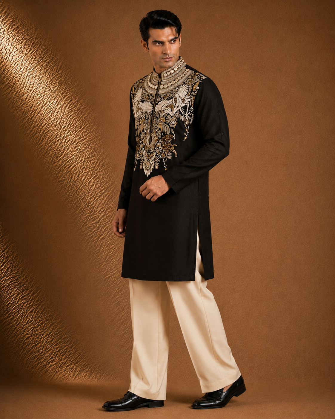 Black Heavy Embroidered Men's Wedding Kurta | Premium Ethnic Kurta for Groom  & Festive Wear