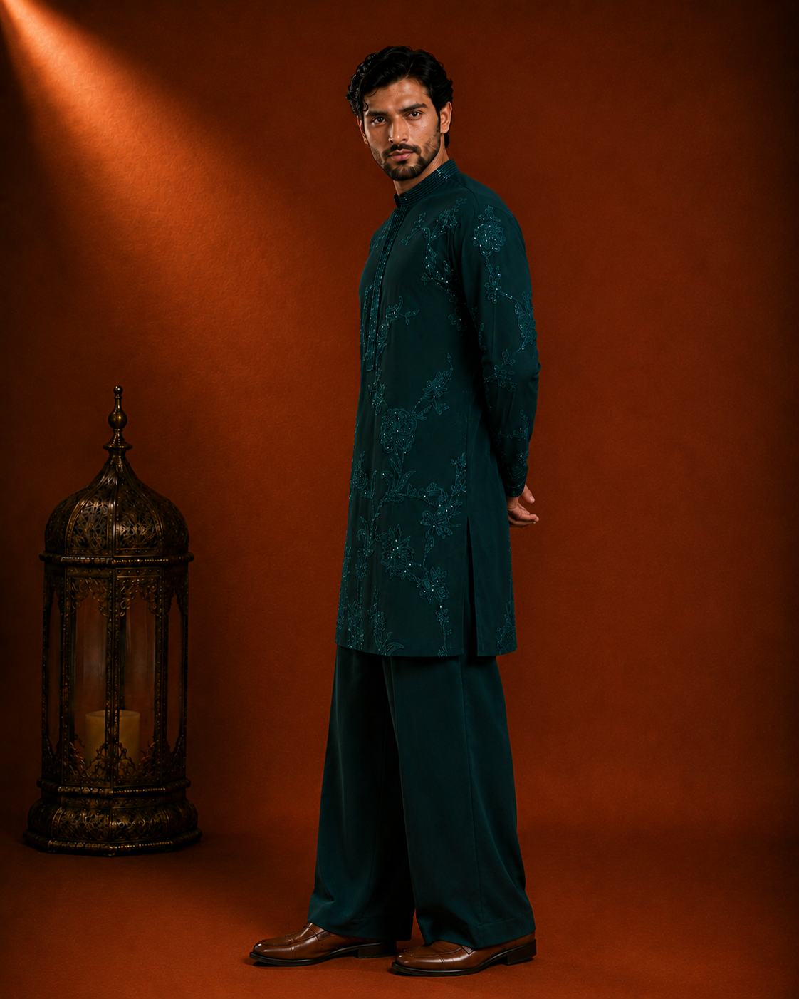 Emerald Green Tonal Embroidered Kurta for Men | Festive & Wedding Party Wear
