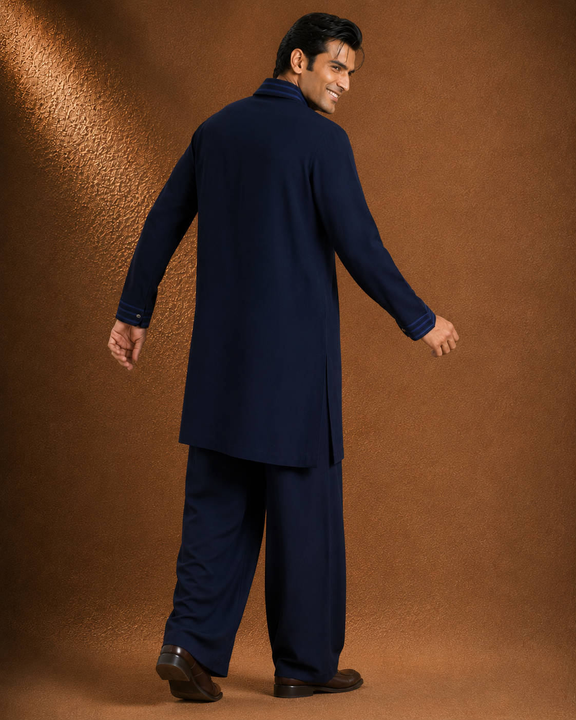 Men's Navy Blue Embroidered Kurta | Premium Festive Ethnic Wear