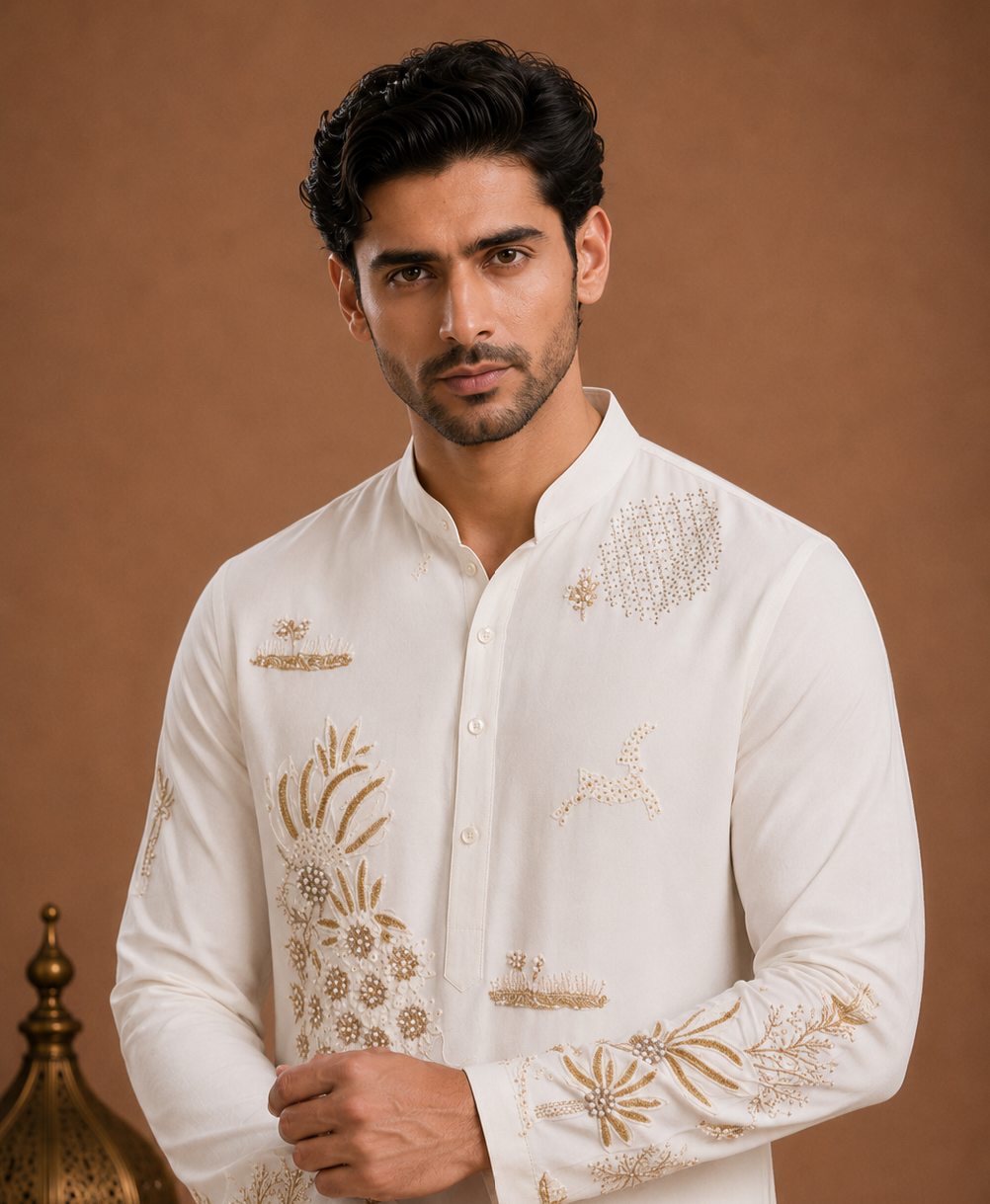 Men's White Embroidered Kurta | Premium Designer Festive & Wedding Ethnic Wear