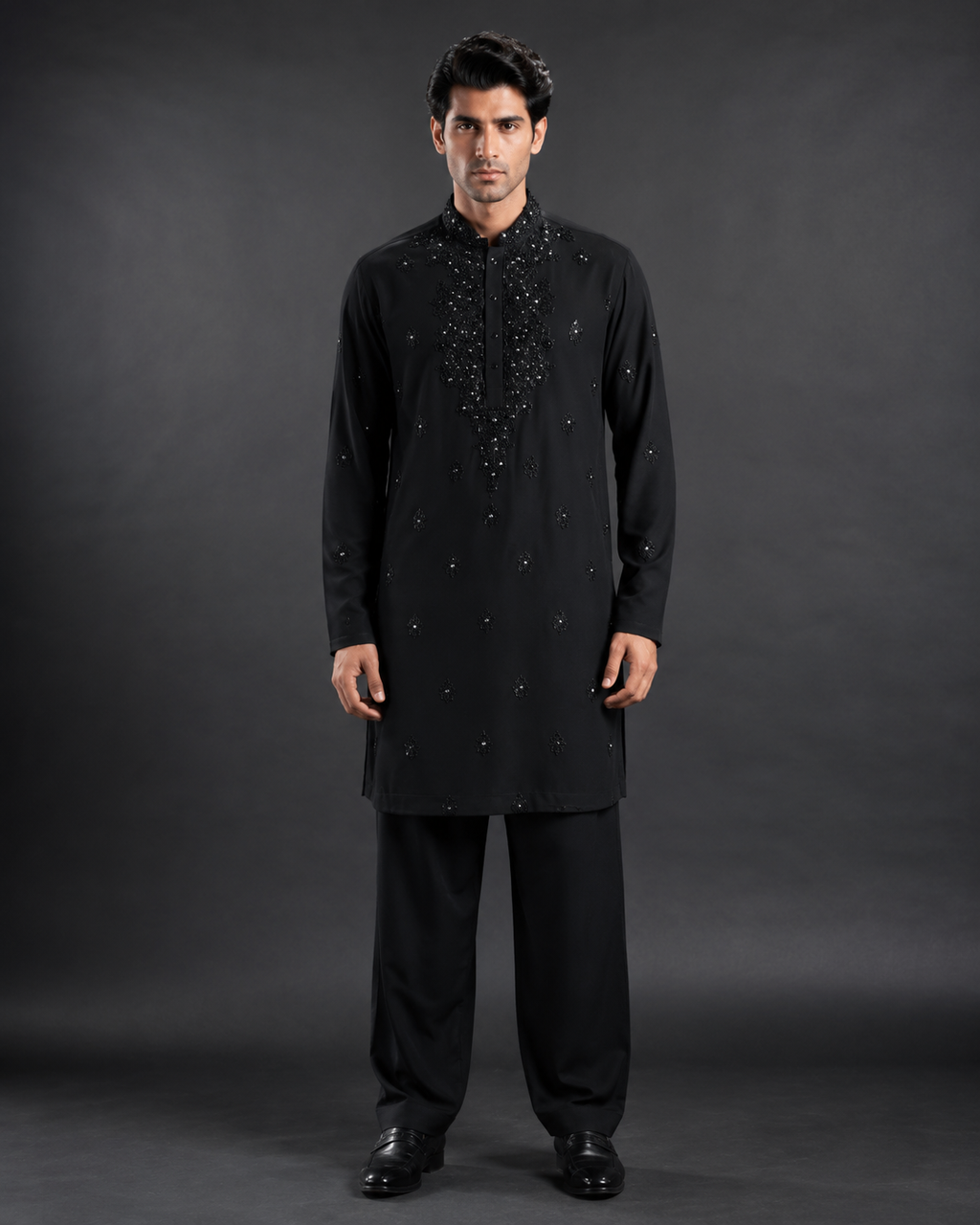 Men's Black Hand Embellished Designer Kurta | Premium Party & Wedding Ethnic Wear