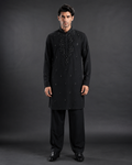 Men's Black Hand Embellished Designer Kurta | Premium Party & Wedding Ethnic Wear