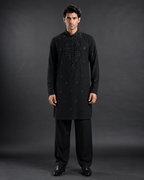 Men's Black Hand Embellished Designer Kurta | Premium Party & Wedding Ethnic Wear