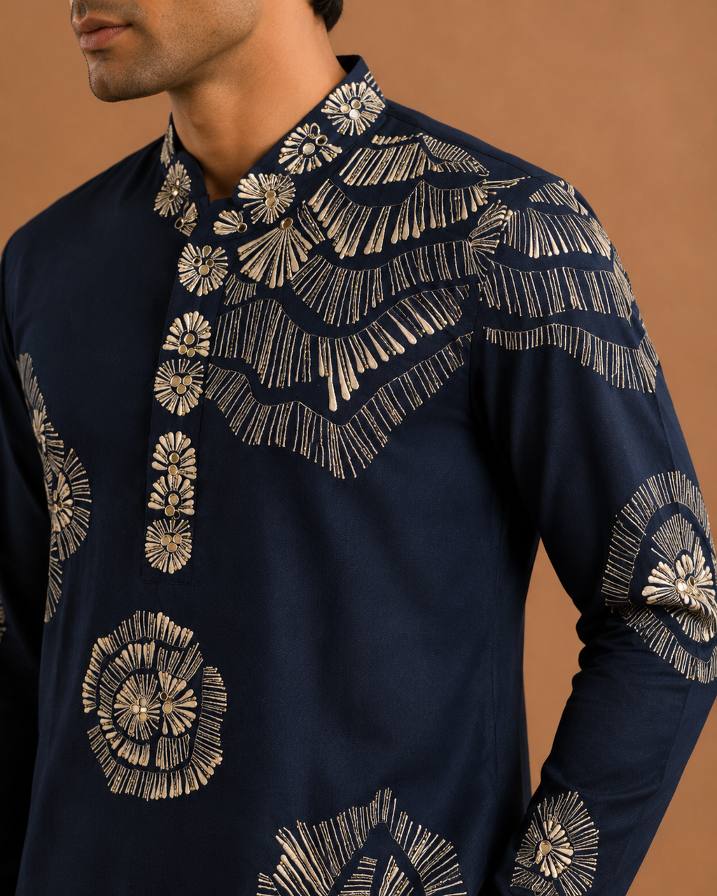 Navy Blue Printed Kurta for Men | Designer Festive & Wedding Wear Ethnic Kurta