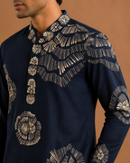 Navy Blue Printed Kurta for Men | Designer Festive & Wedding Wear Ethnic Kurta