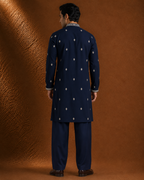 Men's Navy Blue Embroidered Kurta | Wedding & Festive Wear Ethnic Kurta