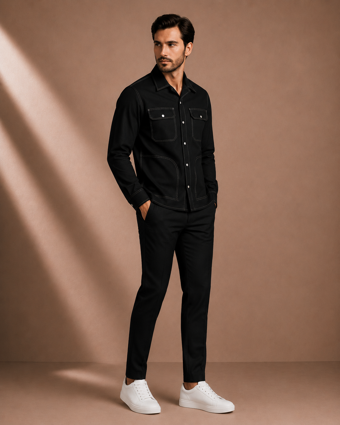 Men's Black Utility Overshirt | Premium Full Sleeve Smart Casual Button-Down Shirt