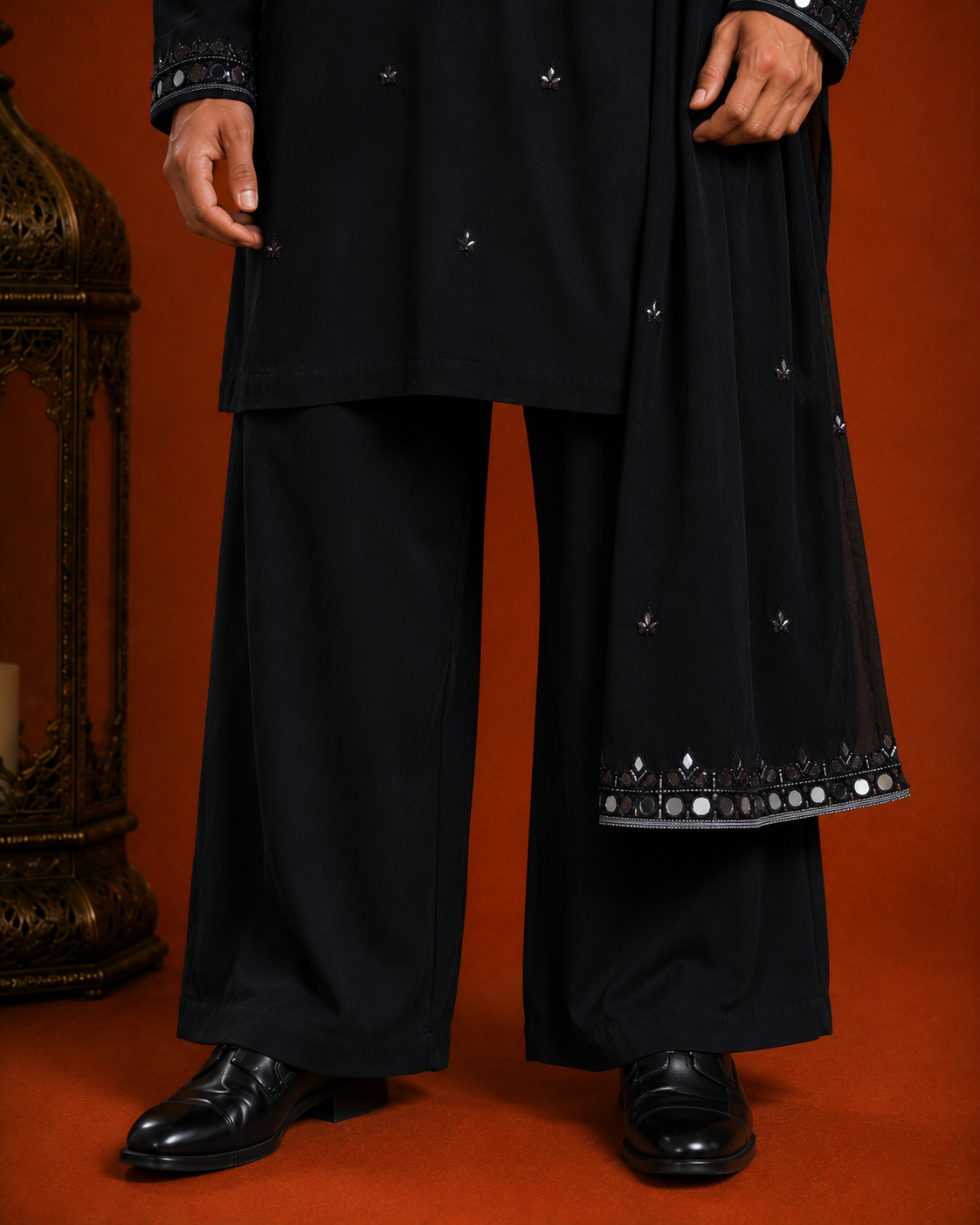 Men’s Black Embroidered Kurta with Dupatta | Premium Wedding & Festive Ethnic Wear