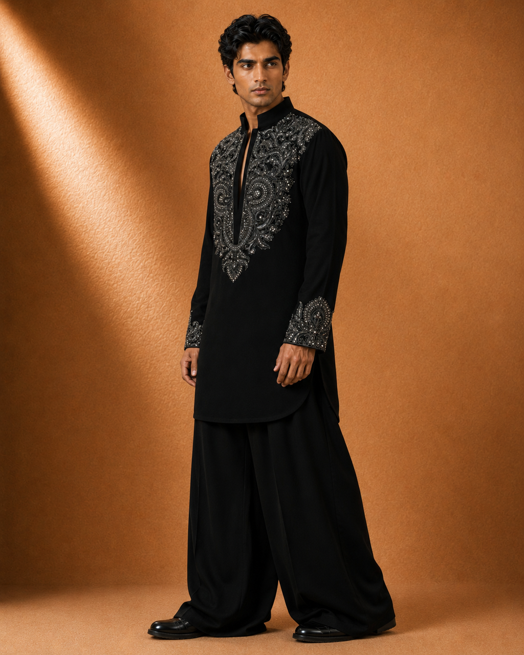 Men's Black Silver Embroidered Kurta | Premium Ethnic Wear for Festive & Wedding Occasions