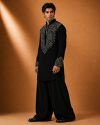 Men's Black Silver Embroidered Kurta | Premium Ethnic Wear for Festive & Wedding Occasions