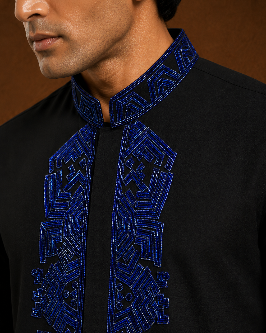 Men's Black Designer Embroidered Kurta | Blue Embroidered Premium Festive Ethnic Wear