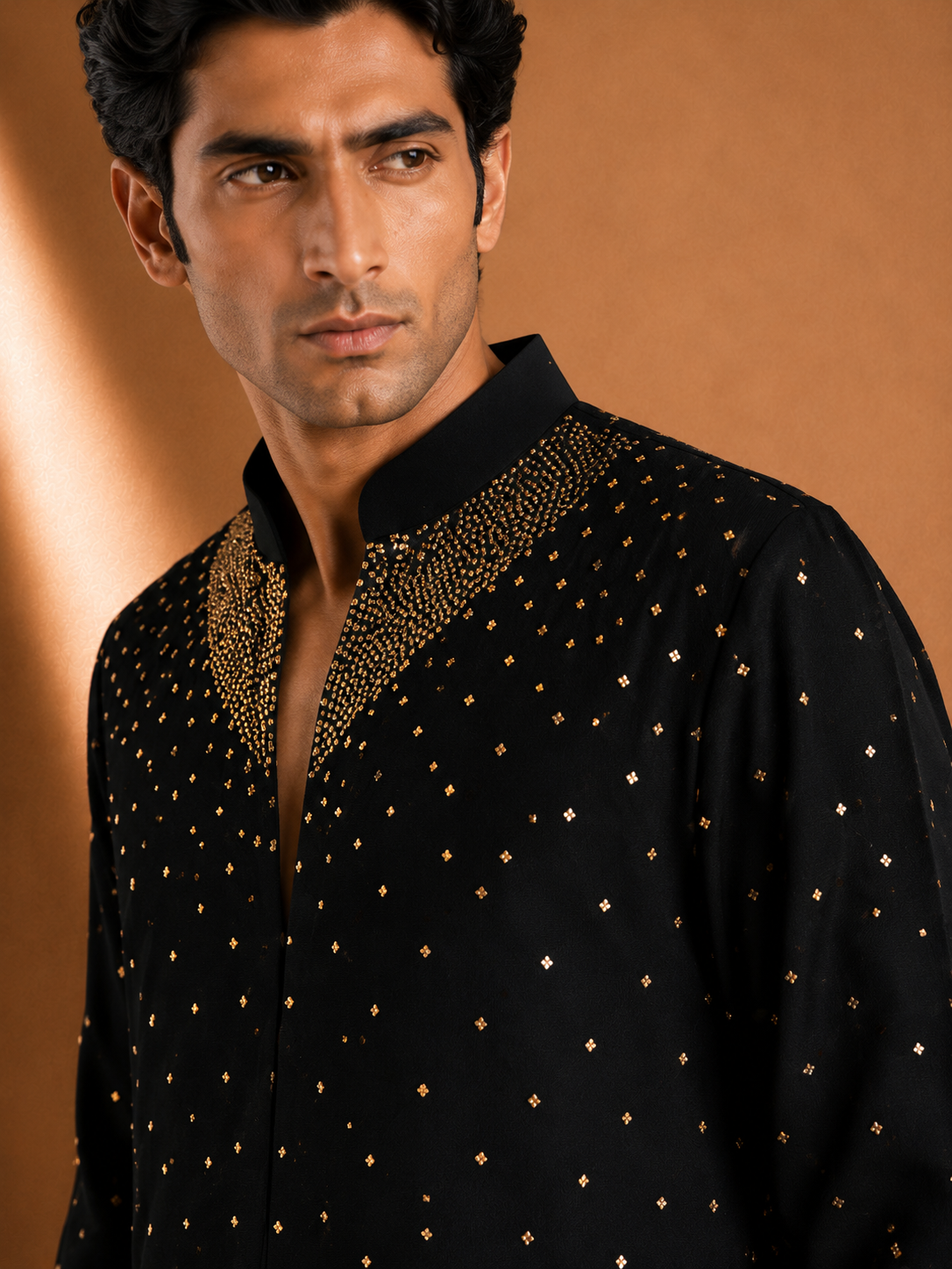 Men's Black Studded Embellished Kurta | Premium Ethnic Wear for Festive, Wedding & Party Occasions