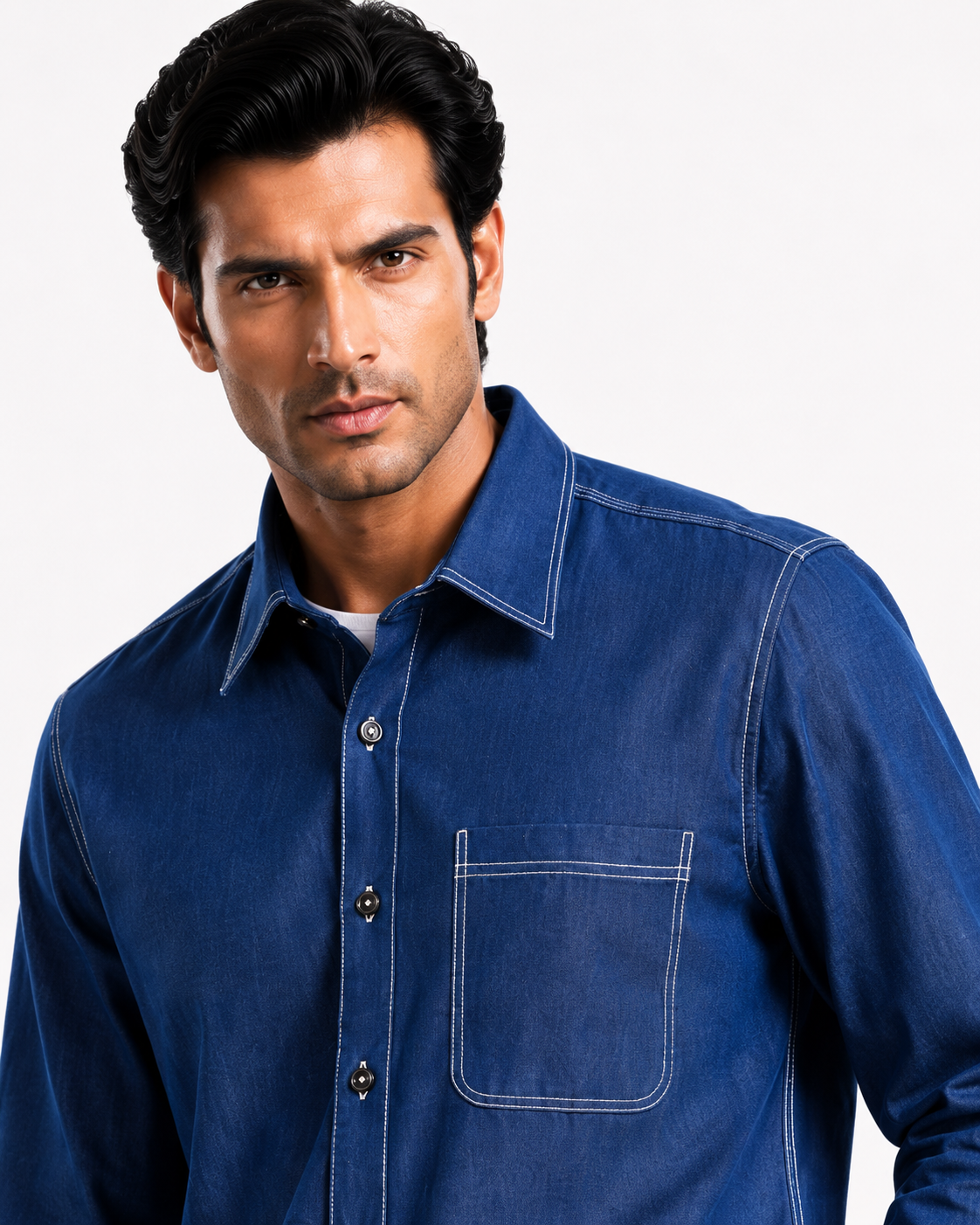 Urban Contrast Stitch Premium Navy Blue Shirt