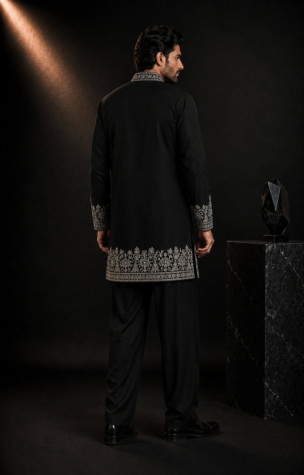 Black Silver-Thread Embroidered Kurta for Men | Festive & Wedding Party Wear