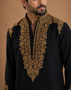 Black Gold Embroidered Kurta for Men | Festive & Wedding Party Wear
