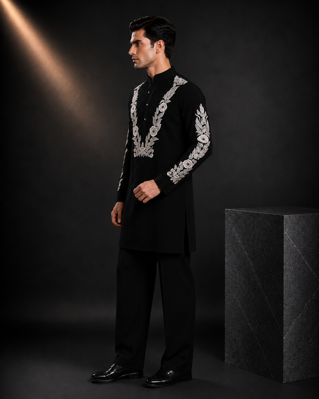 Men's Black Embroidered Festive Kurta | Premium Ethnic Wear for Weddings & Celebrations