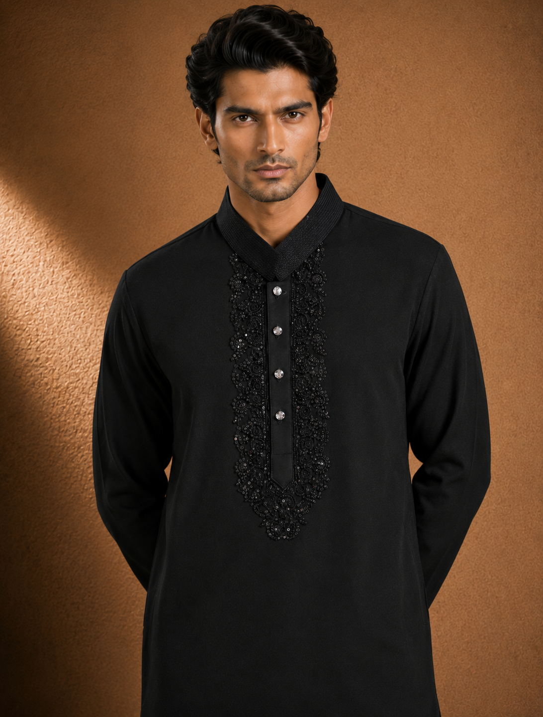 Men's Black Embroidered Kurta | Premium Ethnic Kurta for Wedding, Festive & Party Wear