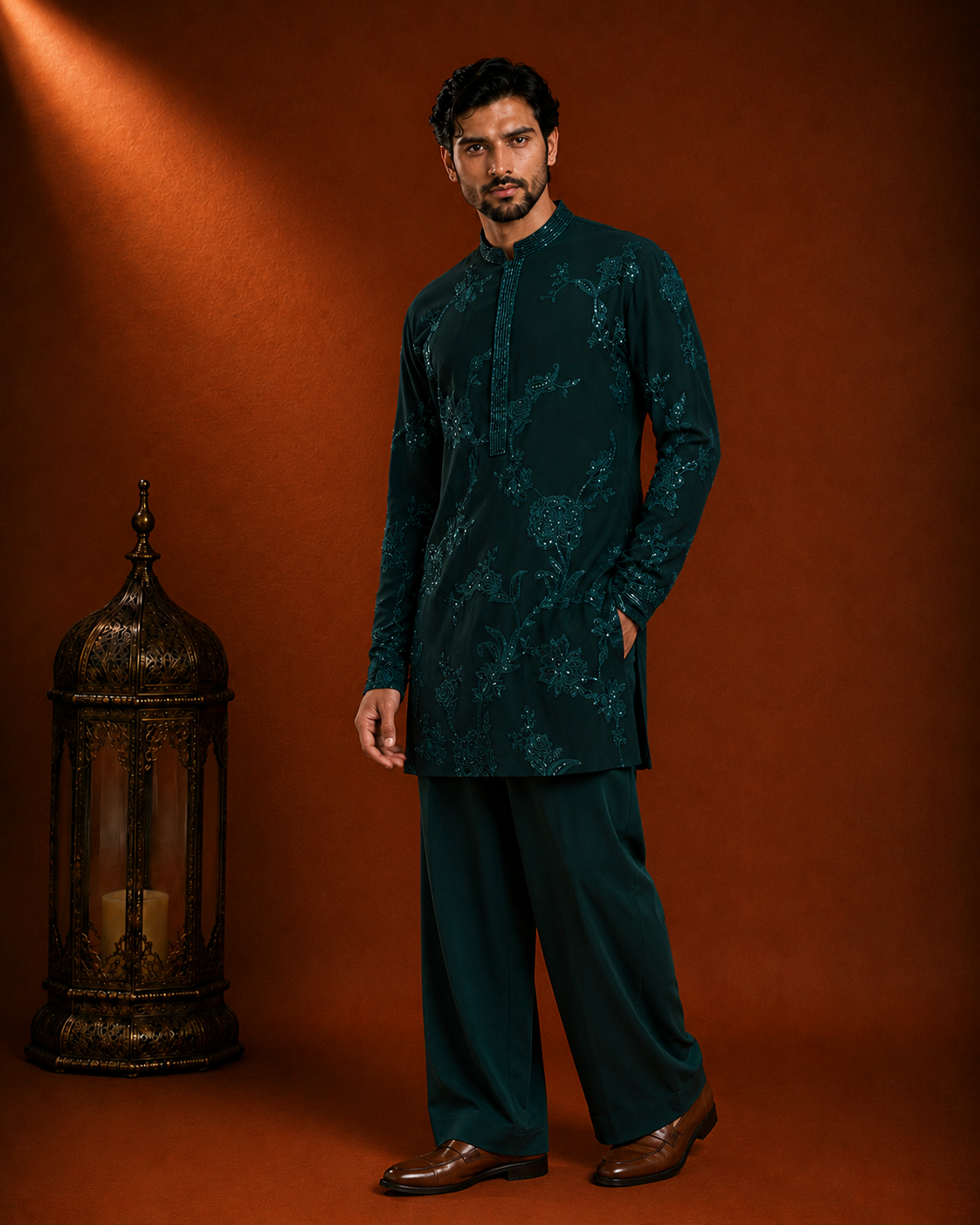 Emerald Green Tonal Embroidered Kurta for Men | Festive & Wedding Party Wear