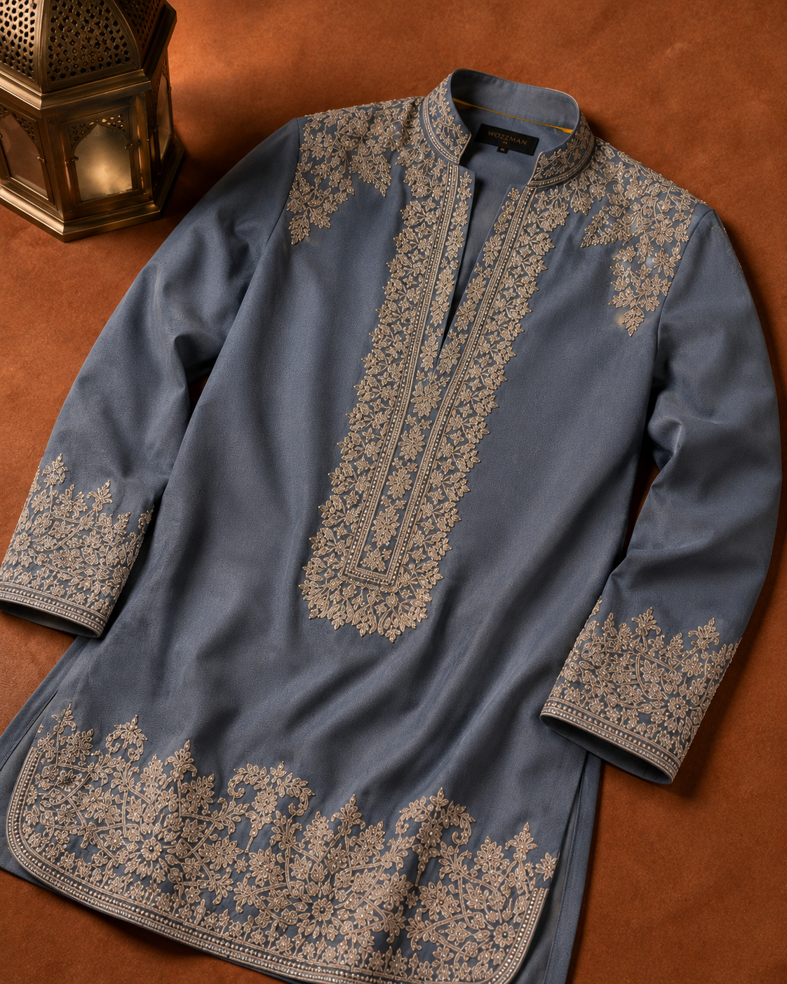 Slate Blue Embroidered Kurta for Men | Festive & Wedding Wear