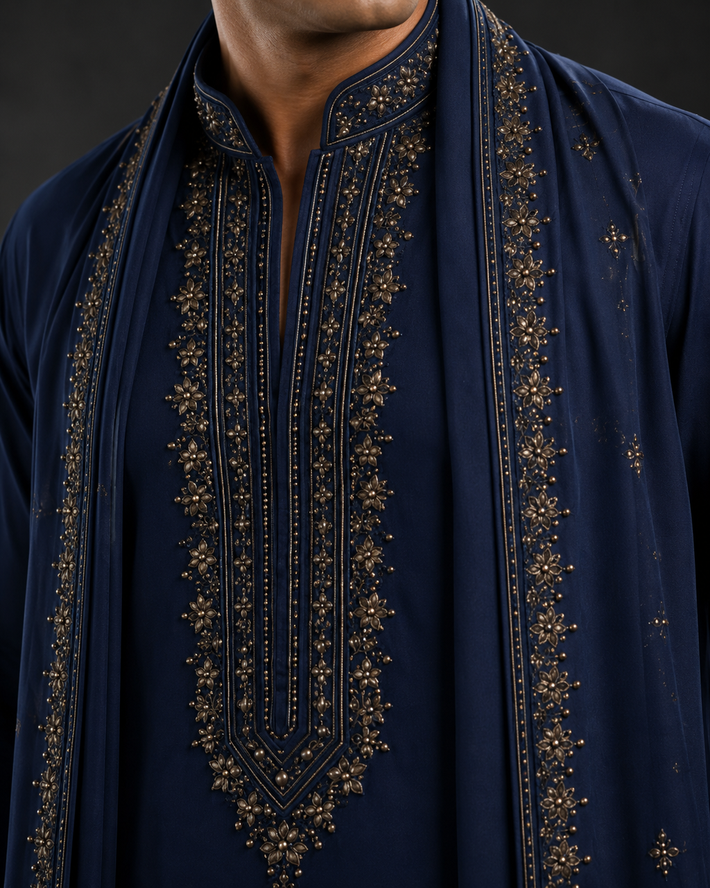 Navy Blue Embroidered Men's Kurta for Wedding, Festive & Ethnic Wear