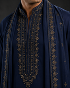 Navy Blue Embroidered Men's Kurta for Wedding, Festive & Ethnic Wear