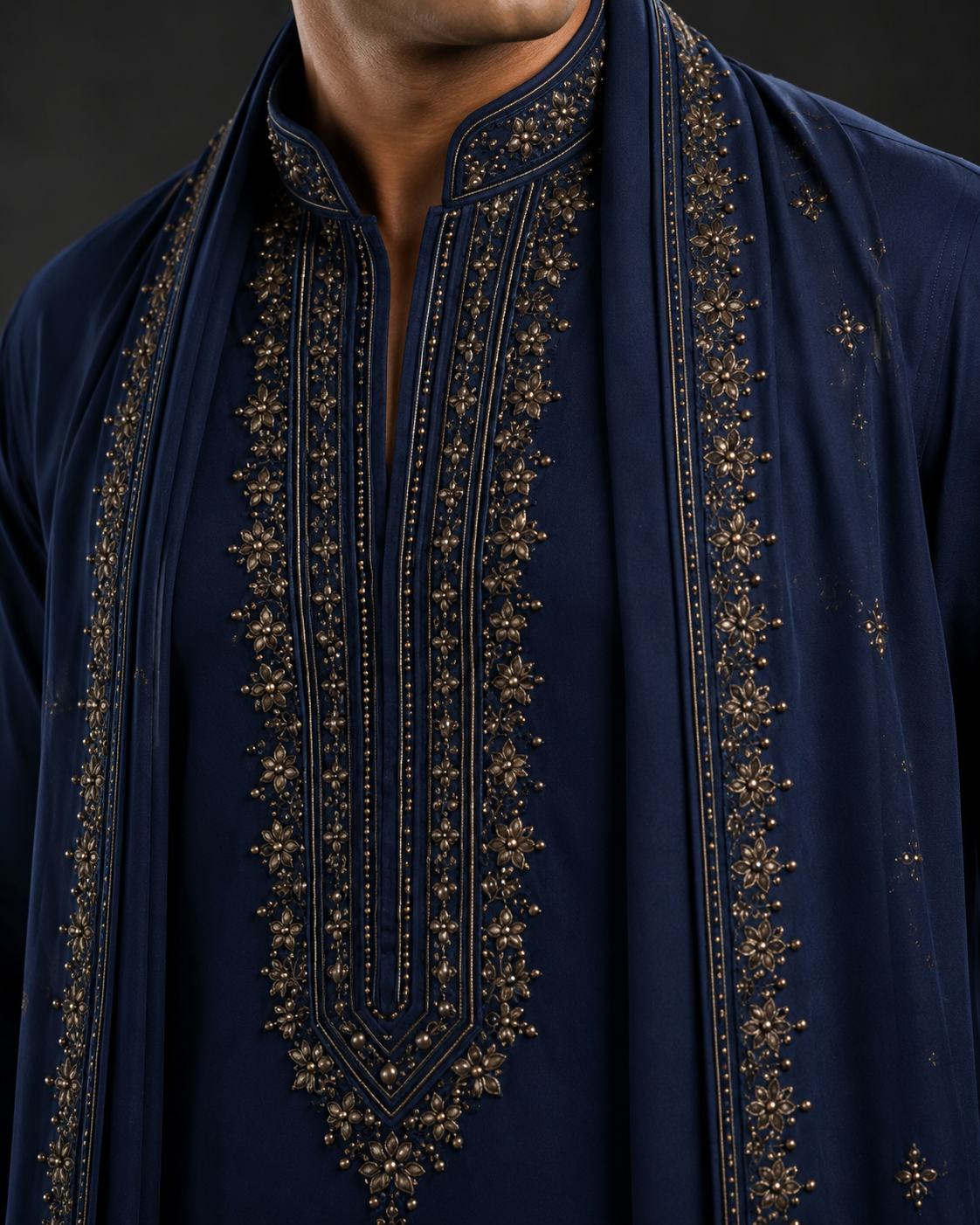 Navy Blue Embroidered Men's Kurta for Wedding, Festive & Ethnic Wear