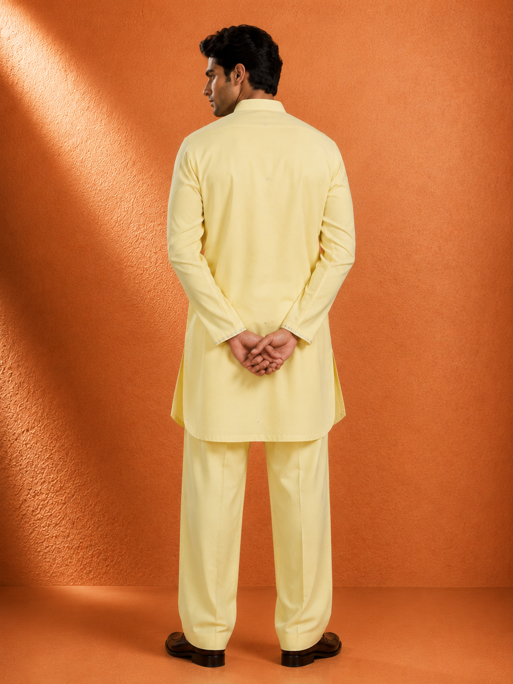 Men's Pastel Yellow Embellished Kurta | Premium Ethnic Wear for Festive & Wedding Occasions