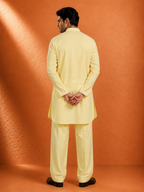 Men's Pastel Yellow Embellished Kurta | Premium Ethnic Wear for Festive & Wedding Occasions