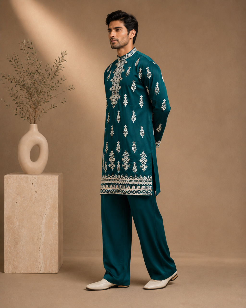 Teal Green Embroidered Kurta for Men | Festive & Wedding Party Wear