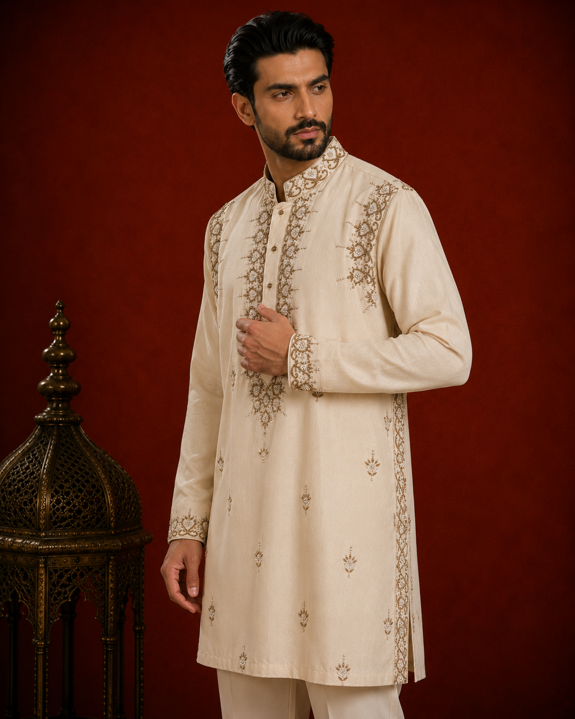 Men’s Ivory Embroidered Kurta | Premium Wedding & Festive Ethnic Wear