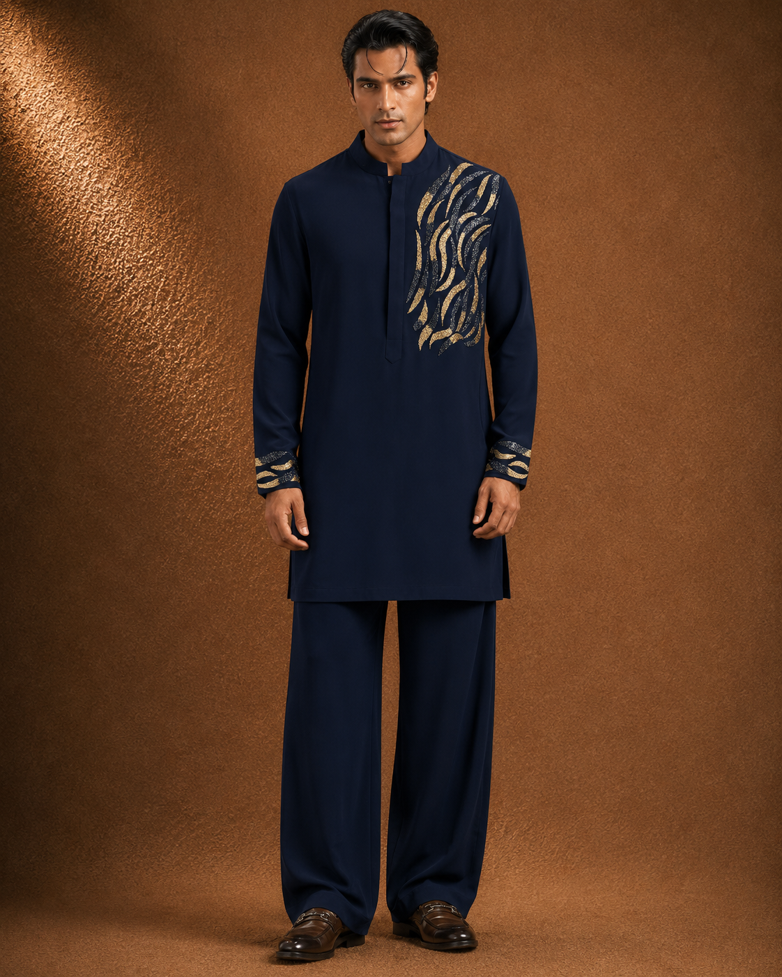 Men's Navy Blue Designer Embroidered Kurta | Premium Festive & Wedding Ethnic Wear