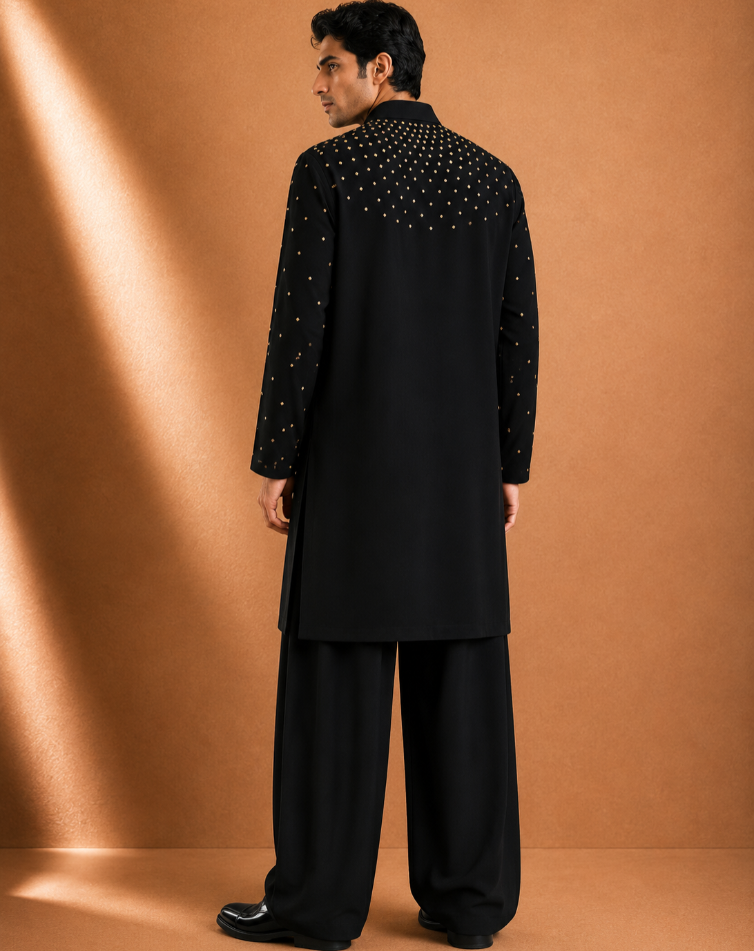 Men's Black Studded Embellished Kurta | Premium Ethnic Wear for Festive, Wedding & Party Occasions