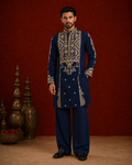 Navy Blue Heavy Gold Embroidered Kurta for Men | Festive & Wedding Party Wear