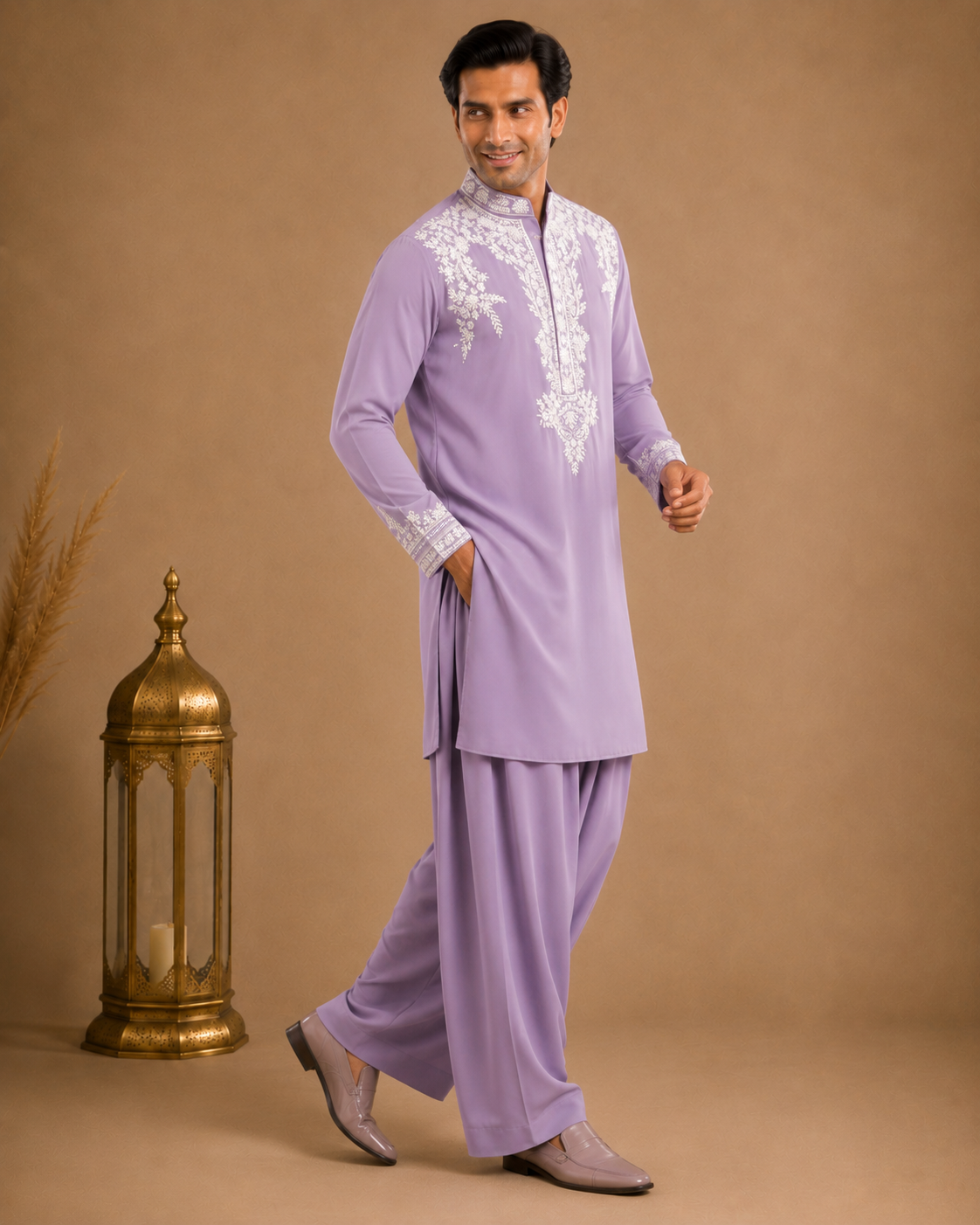 Men's Lavender Embroidered Designer Kurta | Premium Ethnic Kurta for Weddings, Eid & Festive Wear
