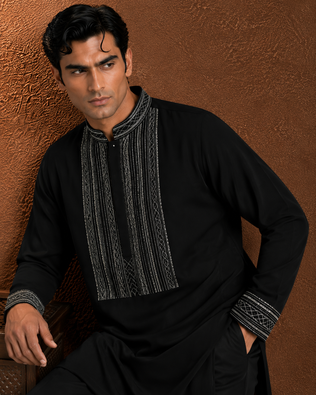 Men's Black Embroidered Festive Kurta | Premium Ethnic Wear