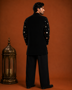 Men’s Black Embellished Kurta | Mirror Work Designer Ethnic Wear