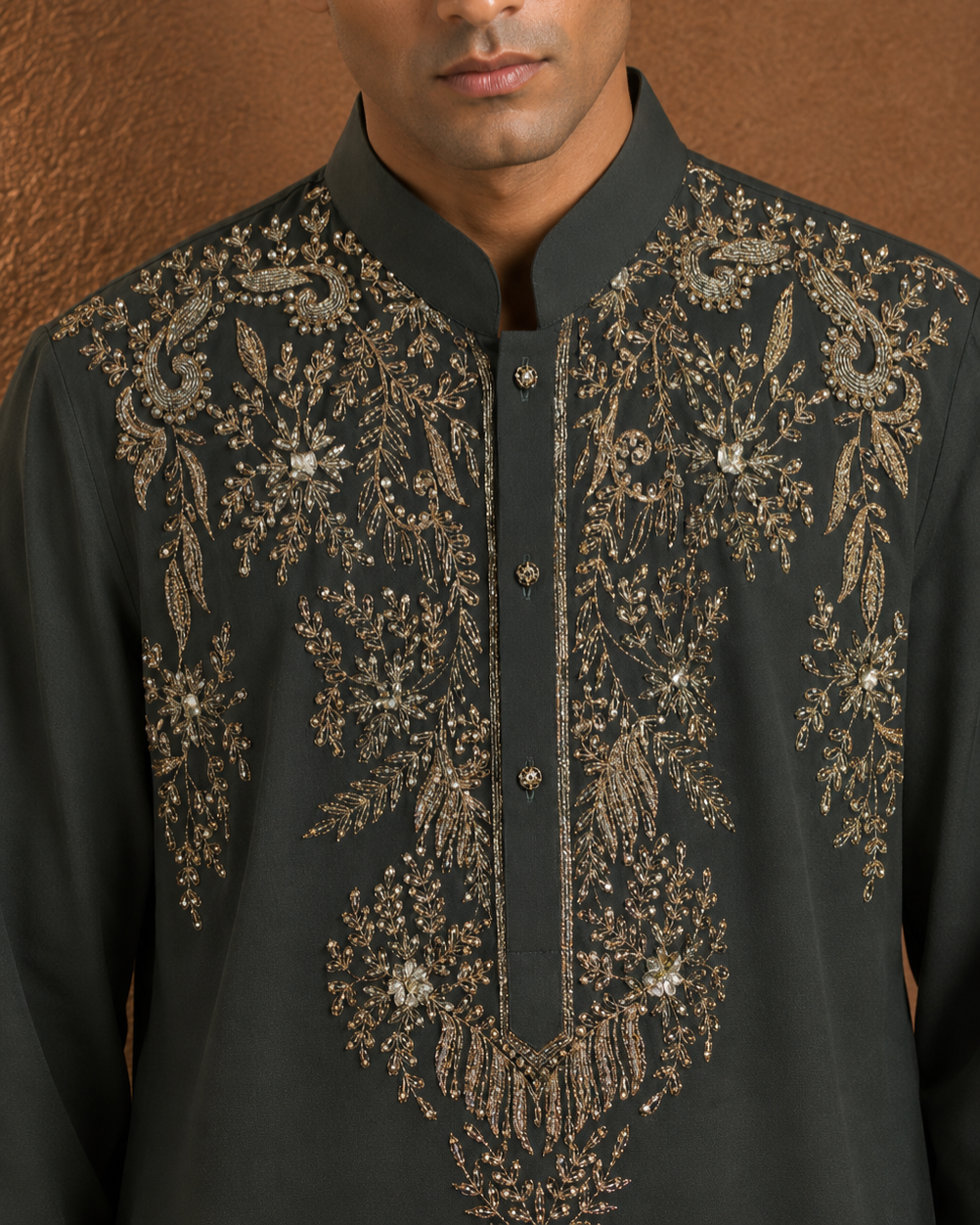 Men's Olive Green Embroidered Kurta | Premium Festive Ethnic Wear