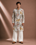 Men's White Lion Print Kurta | Premium Designer Ethnic Kurta for Wedding & Festive Wear
