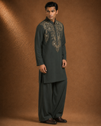 Men's Olive Green Embroidered Kurta | Premium Festive Ethnic Wear