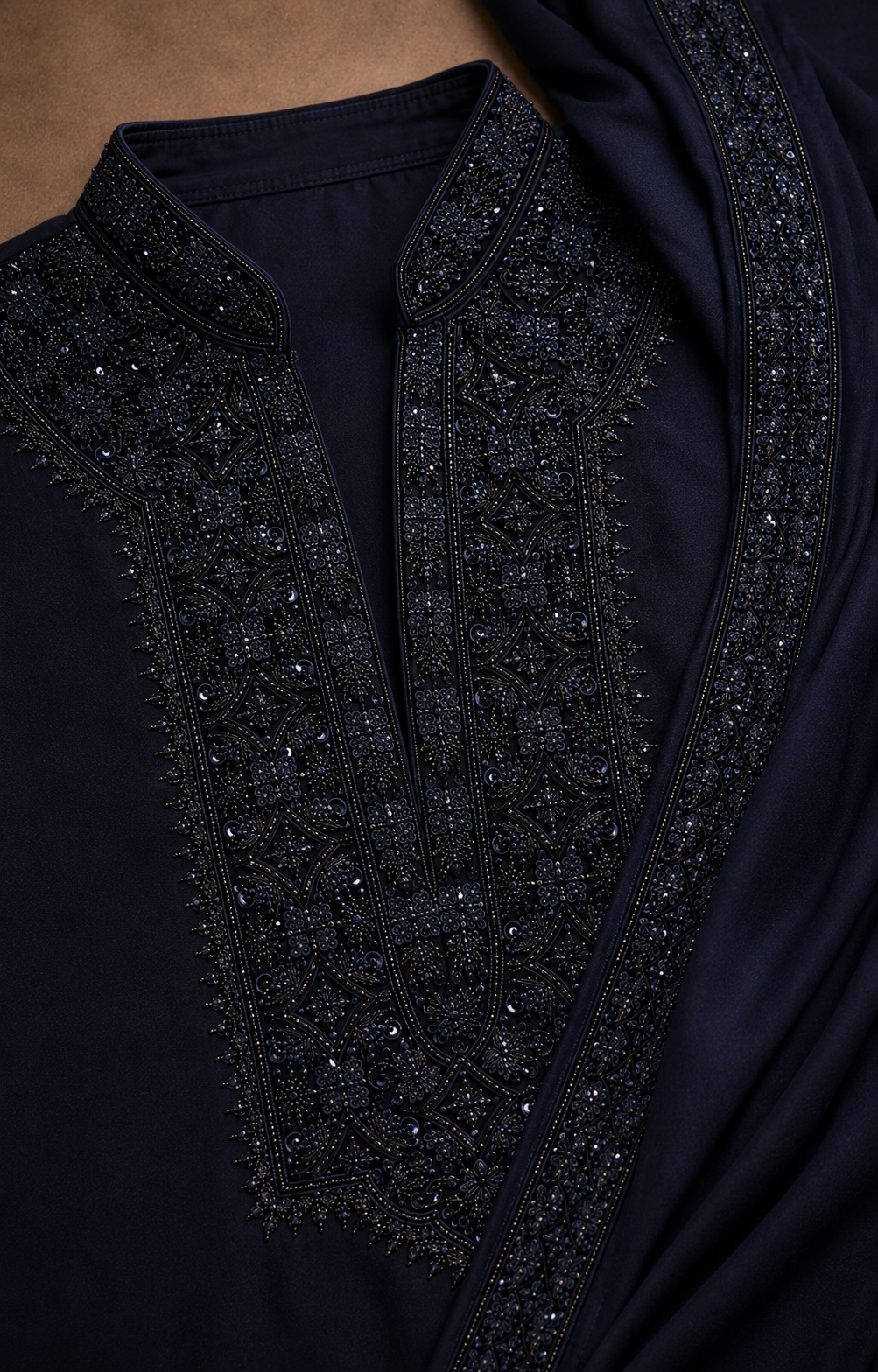Men's Navy Blue Embroidered Kurta with Designer Open Jacket | Premium Festive Ethnic Wear