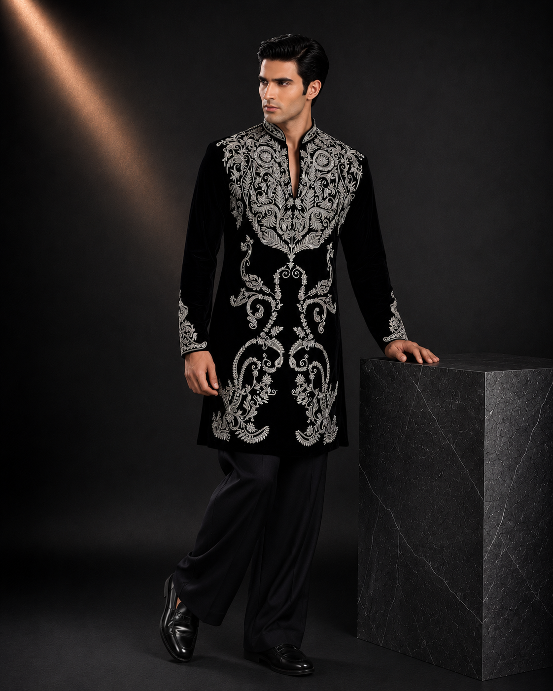 Men's Black Heavy Embroidered Designer Kurta | Premium Wedding, Reception & Festive Wear