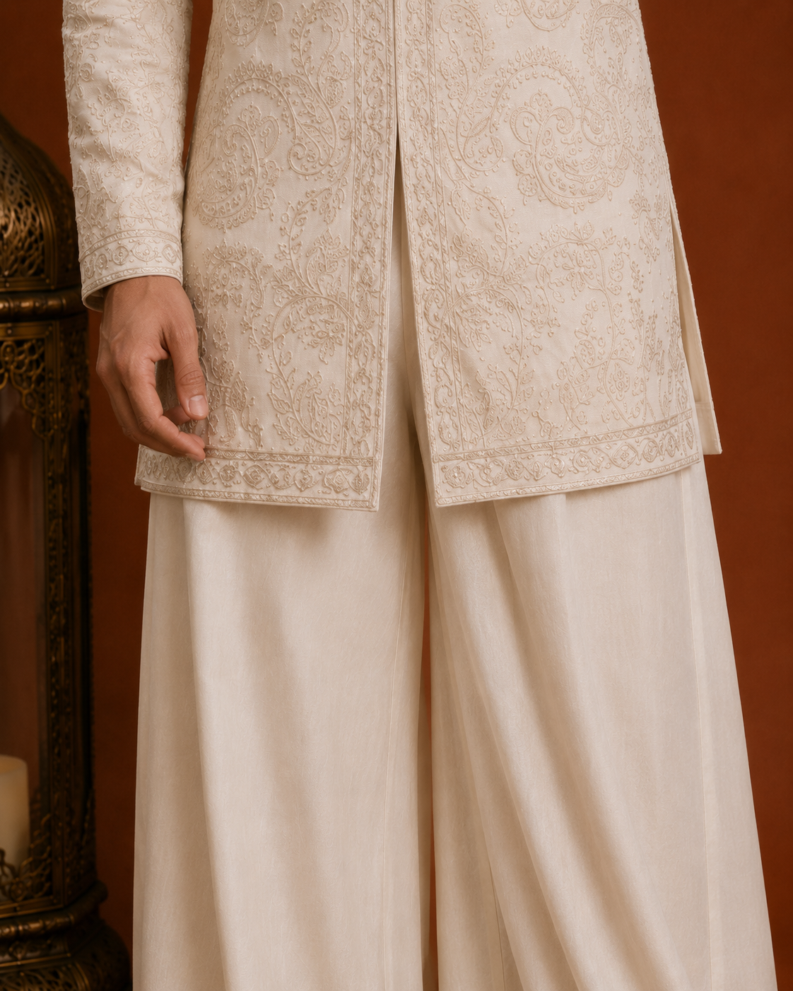 Men’s Ivory Embroidered Sherwani | Premium Wedding & Festive Ethnic Wear