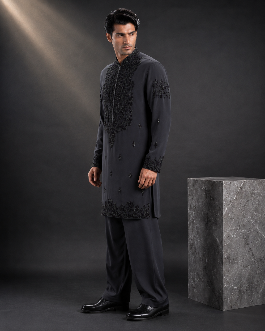 Men's Charcoal Grey Embroidered Designer Kurta | Premium Ethnic Kurta for Weddings, Eid, Festive & Party Wear