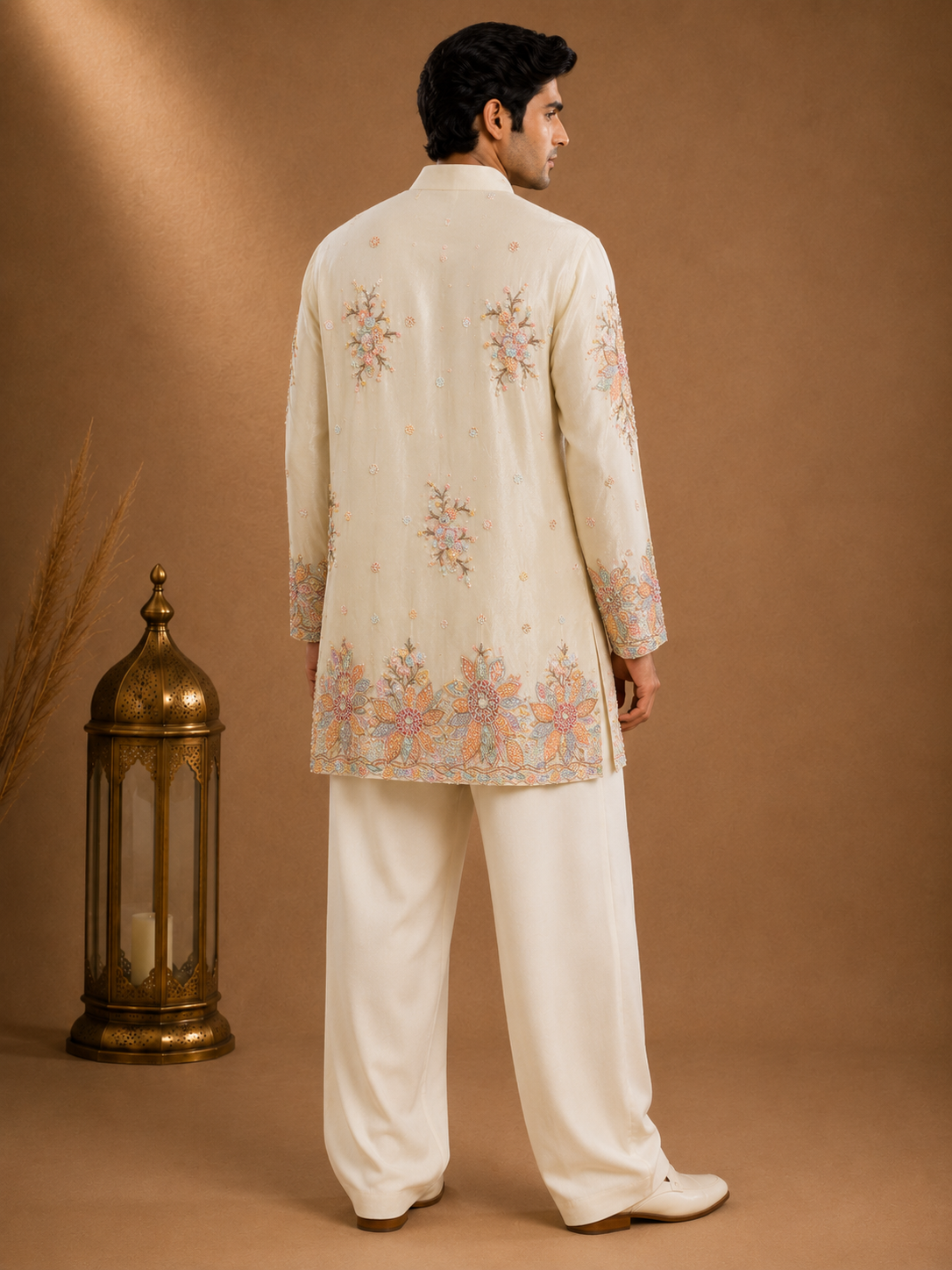 Cream Floral Embroidered Kurta for Men | Designer Wedding & Festive Wear Ethnic Kurta