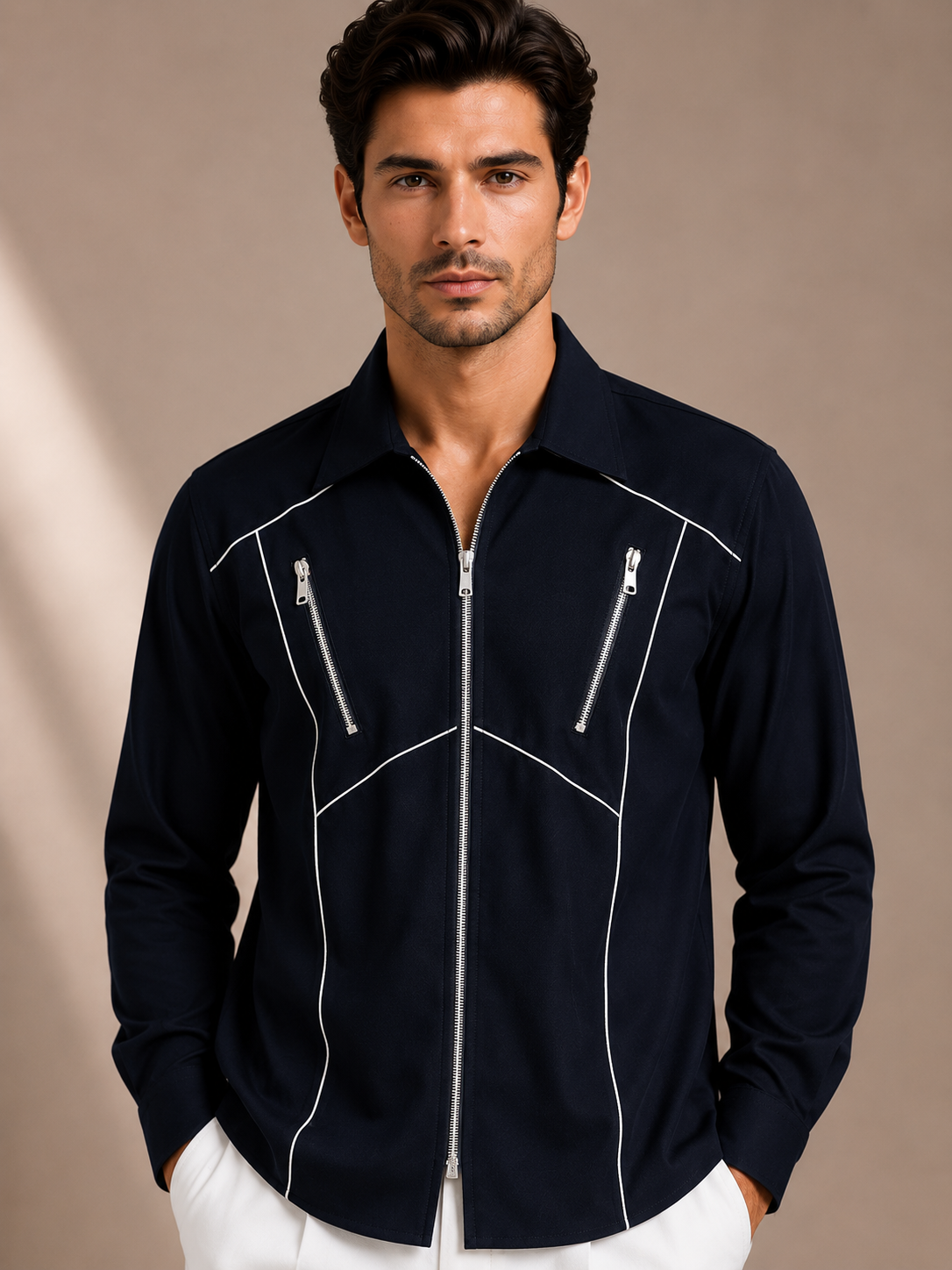 Men's Black Zip Designer Shirt | Premium Casual Wear