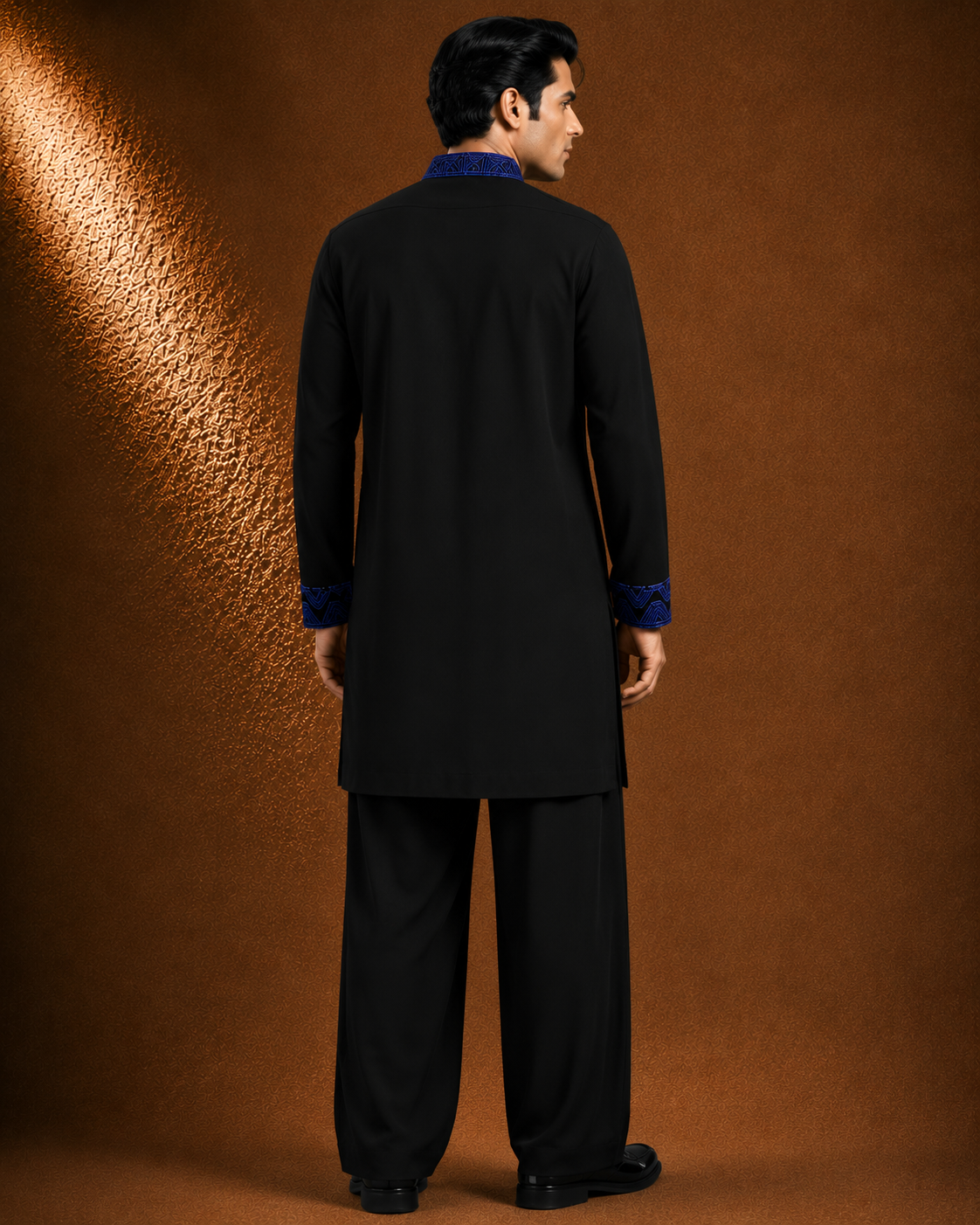 Men's Black Designer Embroidered Kurta | Blue Embroidered Premium Festive Ethnic Wear